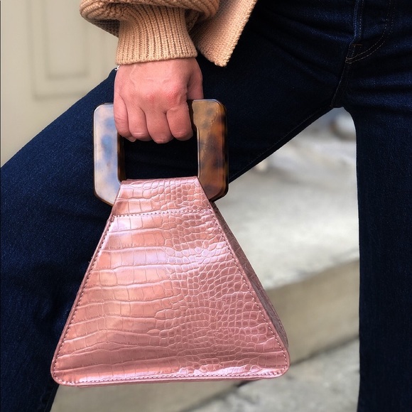 Last 1✨Mock Croc Top Handle Triangle Bag - Mauve - Picture 3 of 5